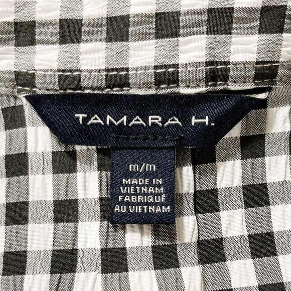TAMARA H. Black white gingham sleeveless adjustable tie front MEDIUM LARGE shirt - Picture 2 of 14